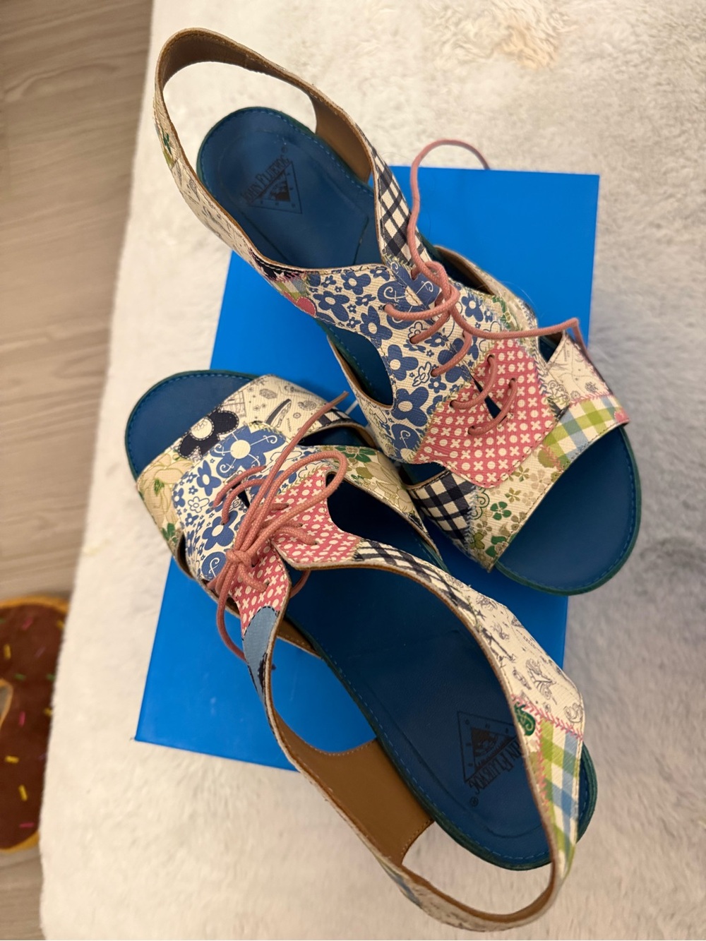 John Fluevog Multicolor Patchwork Lace-Up Sandals